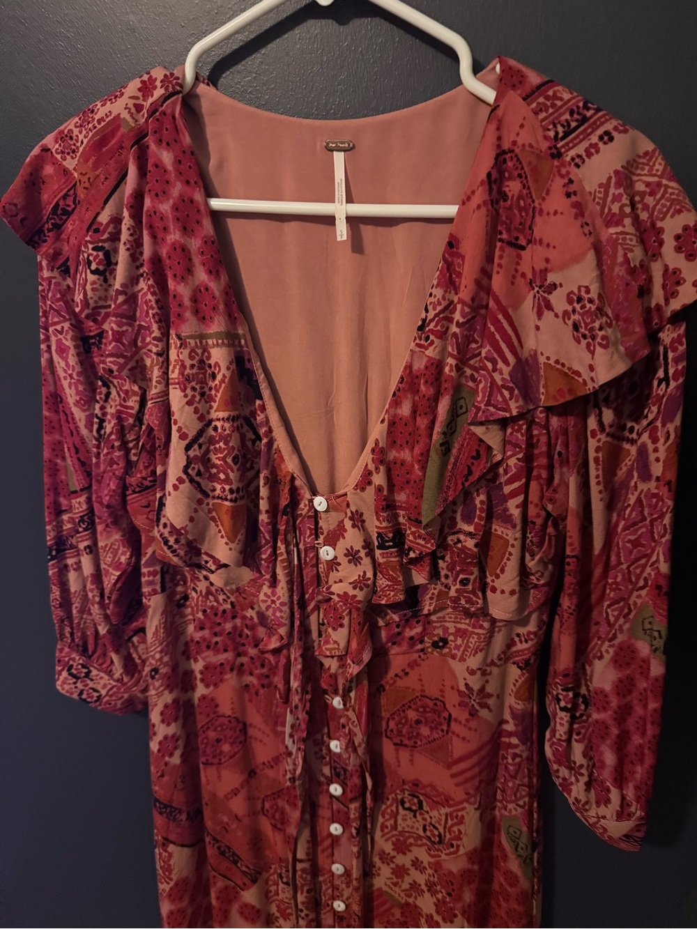Free People Ruffle Button-Front Dress - Red Mix - Picture 3 of 4